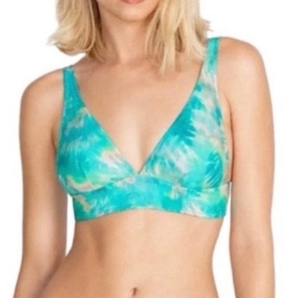 Johnny Was Aqua Tie-Dye V-Neck Bikini Top